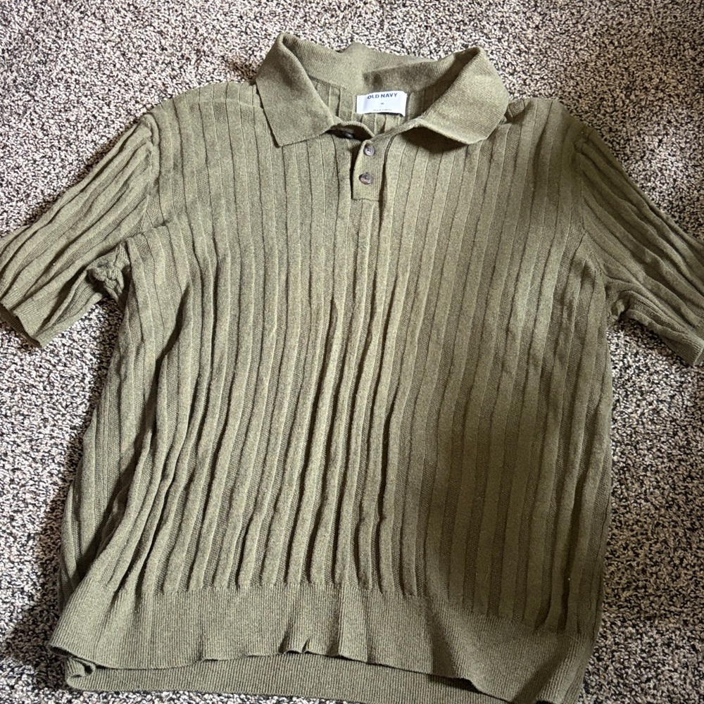 Old Navy Olive Ribbed Short-Sleeve Polo